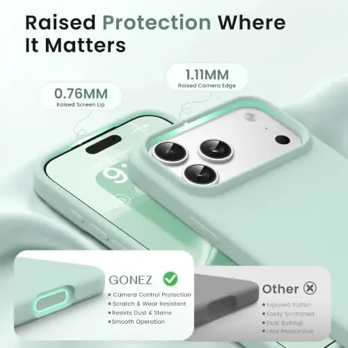 GONEZ Magnetic for iPhone 17 Pro Max Case, [Compatible with MagSafe] Anti-Scratch Microfiber Lining & Screen Protector, Silicone Camera Control, Shockproof Slim Phone Cover 6.9 inch, Mint Green - 3