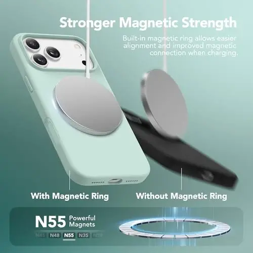 GONEZ Magnetic for iPhone 17 Pro Max Case, Compatible with MagSafe, [Screen Protector + Camera Lens Protector], Liquid Silicone Anti-Scratch Shockproof Protective Phone Case 6.9 inch, Mint Green - 3