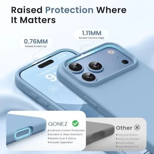 GONEZ Magnetic for iPhone 17 Pro Max Case, Silicone Cover Mist Blue | Compatible with MagSafe, Camera Button & Screen Protector, Microfiber Lining, 3 Layers Soft Gel Rubber Shockproof Slim 6.9