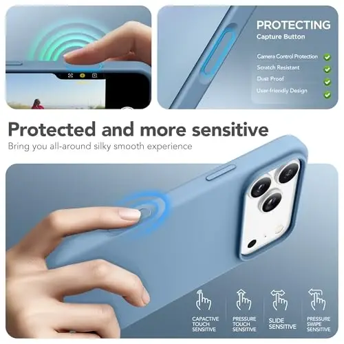 GONEZ Magnetic for iPhone 17 Pro Max Case, Compatible with MagSafe, [Screen Protector + Camera Lens Protector], Liquid Silicone Anti-Scratch Shockproof Protective Phone Case 6.9 inch, Mist Blue - 5