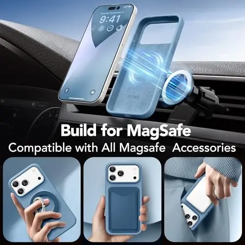 GONEZ Magnetic for iPhone 17 Pro Max Case, [Compatible with MagSafe] Anti-Scratch Microfiber Lining & Screen Protector, Silicone Camera Control, Shockproof Slim Phone Cover 6.9 inch, Mist Blue - 5