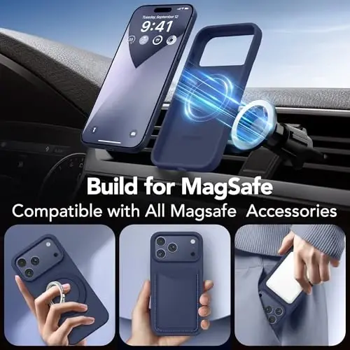 GONEZ Magnetic for iPhone 17 Pro Max Case, [Compatible with MagSafe] Anti-Scratch Microfiber Lining & Screen Protector, Silicone Camera Control, Shockproof Slim Phone Cover 6.9 inch, Navy Blue - 5