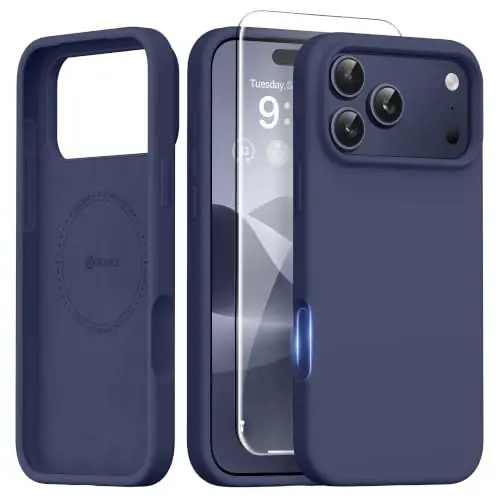 GONEZ Magnetic for iPhone 17 Pro Max Case, [Compatible with MagSafe] Anti-Scratch Microfiber Lining & Screen Protector, Silicone Camera Control, Shockproof Slim Phone Cover 6.9 inch, Navy Blue - 1