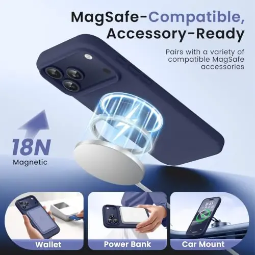 GONEZ Magnetic for iPhone 17 Pro Max Case, [Compatible with MagSafe] Anti-Scratch Microfiber Lining & Screen Protector, Silicone Camera Control, Shockproof Slim Phone Cover 6.9 inch, Navy Blue - 2