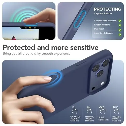 GONEZ Magnetic for iPhone 17 Pro Max Case, Compatible with MagSafe, [Screen Protector + Camera Lens Protector], Liquid Silicone Anti-Scratch Shockproof Protective Phone Case 6.9 inch, Navy Blue - 5