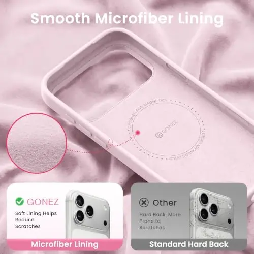 GONEZ Magnetic for iPhone 17 Pro Max Case, [Compatible with MagSafe] Anti-Scratch Microfiber Lining & Screen Protector, Silicone Camera Control, Shockproof Slim Phone Cover 6.9 inch, Pastel Pink - 5