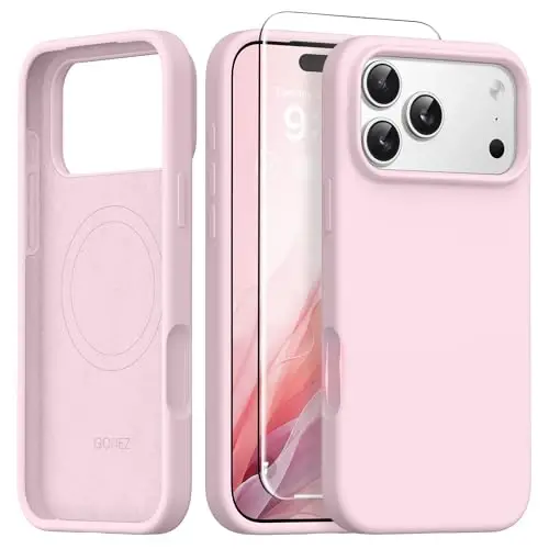 GONEZ Magnetic for iPhone 17 Pro Max Case, [Compatible with MagSafe] Anti-Scratch Microfiber Lining & Screen Protector, Silicone Camera Control, Shockproof Slim Phone Cover 6.9 inch, Pastel Pink 