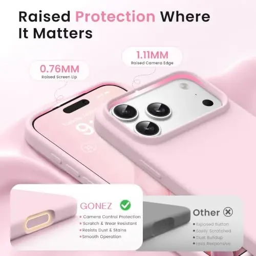 GONEZ Magnetic for iPhone 17 Pro Max Case, [Compatible with MagSafe] Anti-Scratch Microfiber Lining & Screen Protector, Silicone Camera Control, Shockproof Slim Phone Cover 6.9 inch, Pastel Pink - 3