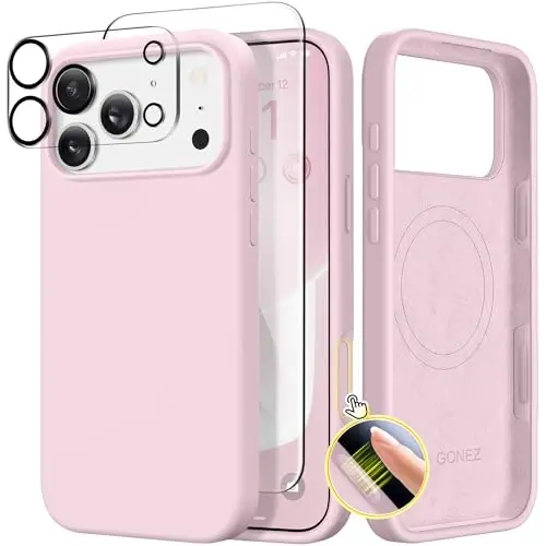 GONEZ Magnetic for iPhone 17 Pro Max Case, Compatible with MagSafe, [Screen Protector + Camera Lens Protector], Liquid Silicone Anti-Scratch Shockproof Protective Phone Case 6.9 inch, Pastel Pink - 1