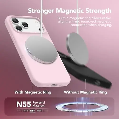 GONEZ Magnetic for iPhone 17 Pro Max Case, Compatible with MagSafe, [Screen Protector + Camera Lens Protector], Liquid Silicone Anti-Scratch Shockproof Protective Phone Case 6.9 inch, Pastel Pink - 3