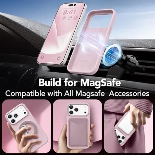 GONEZ Magnetic for iPhone 17 Pro Max Case, Compatible with MagSafe, [Screen Protector + Camera Lens Protector], Liquid Silicone Anti-Scratch Shockproof Protective Phone Case 6.9 inch, Pastel Pink - 4