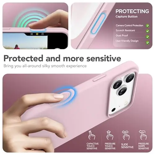 GONEZ Magnetic for iPhone 17 Pro Max Case, Compatible with MagSafe, [Screen Protector + Camera Lens Protector], Liquid Silicone Anti-Scratch Shockproof Protective Phone Case 6.9 inch, Pastel Pink - 5