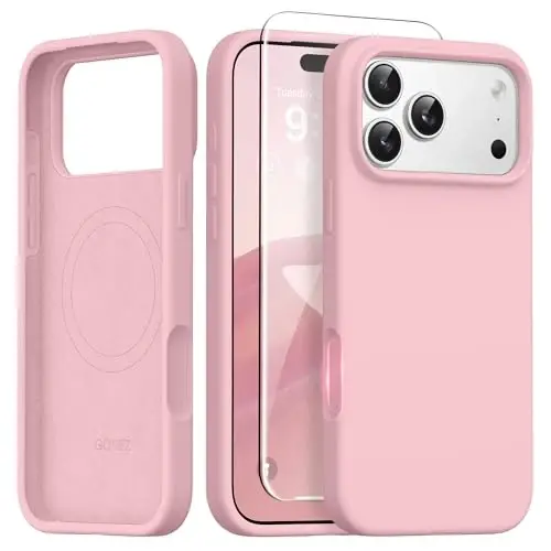 GONEZ Magnetic for iPhone 17 Pro Max Case, [Compatible with MagSafe] Anti-Scratch Microfiber Lining & Screen Protector, Silicone Camera Control, Shockproof Slim Phone Cover 6.9 inch, Peach Pink - 1