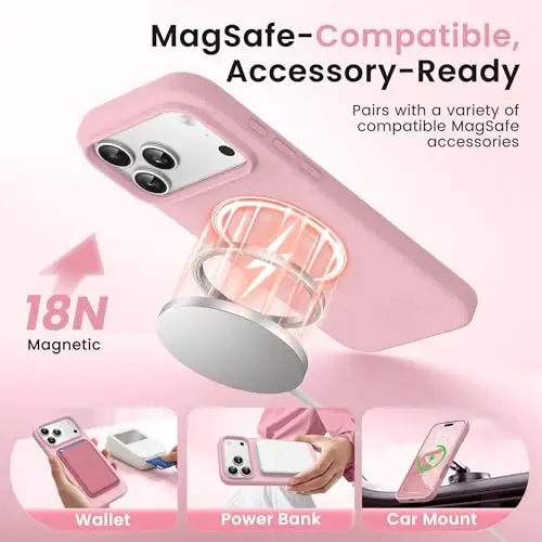 GONEZ Magnetic for iPhone 17 Pro Max Case, [Compatible with MagSafe] Anti-Scratch Microfiber Lining & Screen Protector, Silicone Camera Control, Shockproof Slim Phone Cover 6.9 inch, Peach Pink 