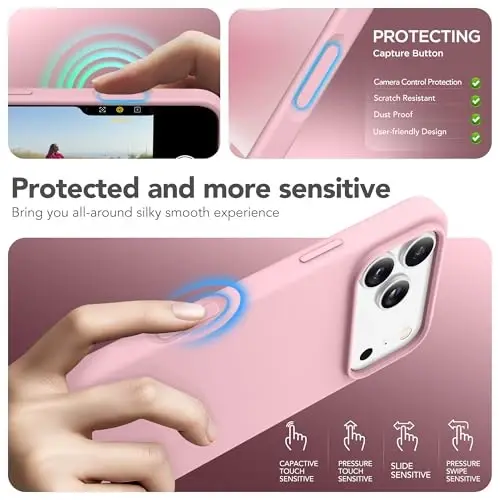 GONEZ Magnetic for iPhone 17 Pro Max Case, Compatible with MagSafe, [Screen Protector + Camera Lens Protector], Liquid Silicone Anti-Scratch Shockproof Protective Phone Case 6.9 inch, Peach Pink - 5