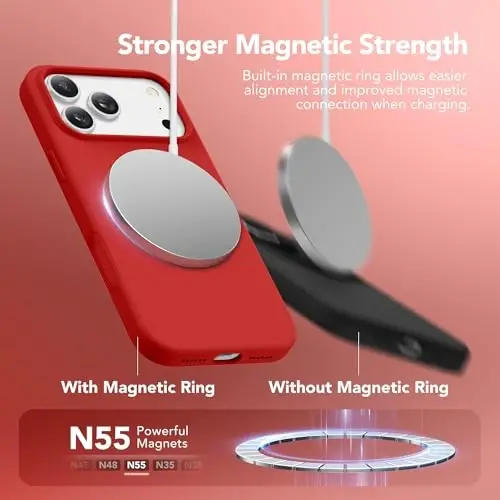 GONEZ Magnetic for iPhone 17 Pro Max Case, Compatible with MagSafe, [Screen Protector + Camera Lens Protector], Liquid Silicone Anti-Scratch Shockproof Protective Phone Case 6.9 inch, Red - 3