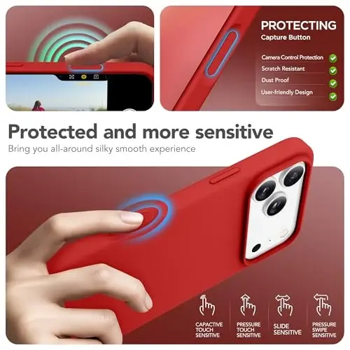 GONEZ Magnetic for iPhone 17 Pro Max Case, Compatible with MagSafe, [Screen Protector + Camera Lens Protector], Liquid Silicone Anti-Scratch Shockproof Protective Phone Case 6.9 inch, Red - 5