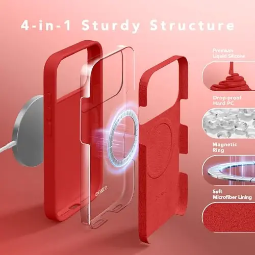 GONEZ Magnetic for iPhone 17 Pro Max Case, [Compatible with MagSafe] Anti-Scratch Microfiber Lining & Screen Protector, Silicone Camera Control, Shockproof Slim Phone Cover 6.9 inch, Red - 3