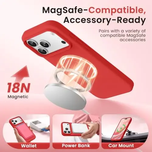 GONEZ Magnetic for iPhone 17 Pro Max Case, [Compatible with MagSafe] Anti-Scratch Microfiber Lining & Screen Protector, Silicone Camera Control, Shockproof Slim Phone Cover 6.9 inch, Red - 2