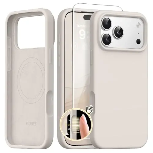 GONEZ Magnetic for iPhone 17 Pro Max Case, [Compatible with MagSafe] Anti-Scratch Microfiber Lining & Screen Protector, Silicone Camera Control, Shockproof Slim Phone Cover 6.9 inch, Stone 