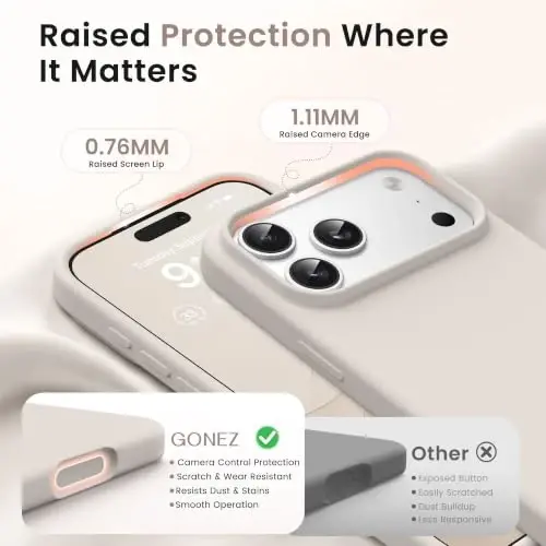 GONEZ Magnetic for iPhone 17 Pro Max Case, [Compatible with MagSafe] Anti-Scratch Microfiber Lining & Screen Protector, Silicone Camera Control, Shockproof Slim Phone Cover 6.9 inch, Stone - 3