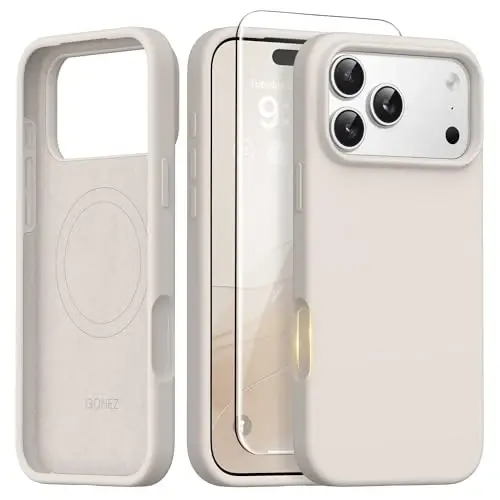 GONEZ Magnetic for iPhone 17 Pro Max Case, [Compatible with MagSafe] Anti-Scratch Microfiber Lining & Screen Protector, Silicone Camera Control, Shockproof Slim Phone Cover 6.9 inch, Stone 