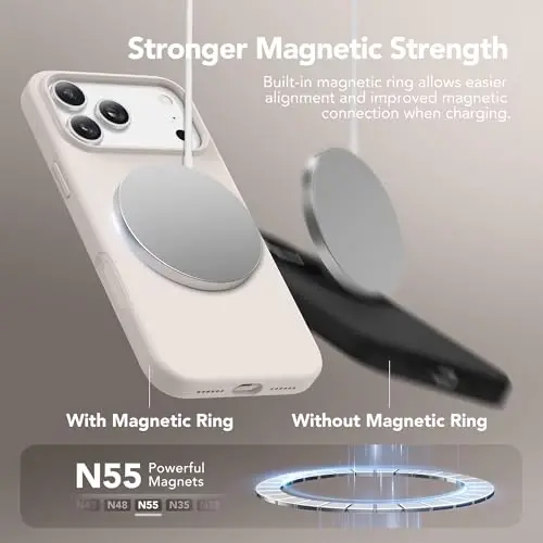 GONEZ Magnetic for iPhone 17 Pro Max Case, [Compatible with MagSafe] Anti-Scratch Microfiber Lining & Screen Protector, Silicone Camera Control, Shockproof Slim Phone Cover 6.9 inch, Stone - 4