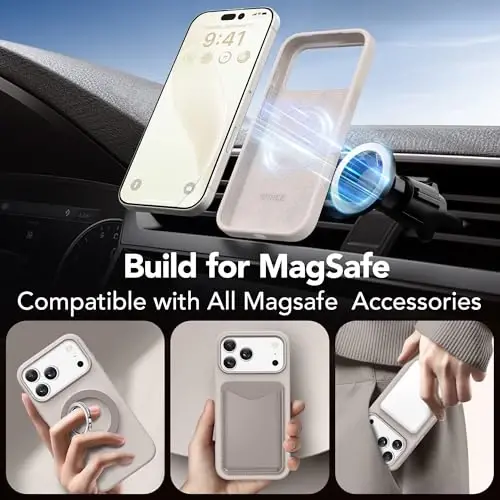 GONEZ Magnetic for iPhone 17 Pro Max Case, [Compatible with MagSafe] Anti-Scratch Microfiber Lining & Screen Protector, Silicone Camera Control, Shockproof Slim Phone Cover 6.9 inch, Stone - 5