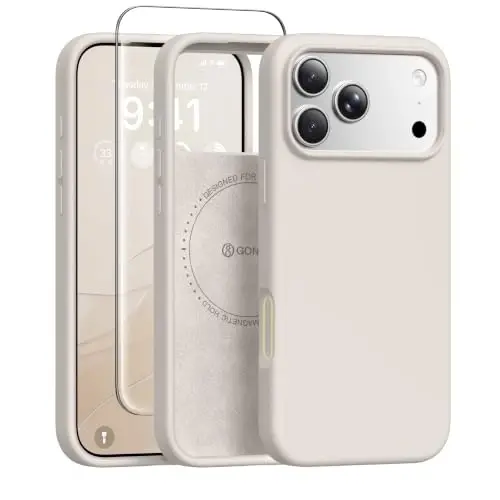 GONEZ Magnetic for iPhone 17 Pro Max Case, [Compatible with MagSafe] Anti-Scratch Microfiber Lining & Screen Protector, Silicone Camera Control, Shockproof Slim Phone Cover 6.9 inch, Stone 