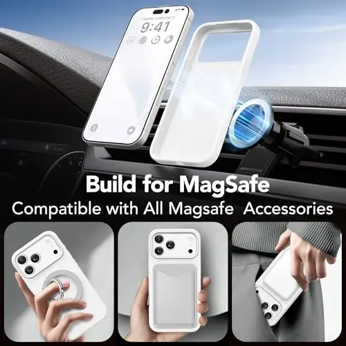 GONEZ Magnetic for iPhone 17 Pro Max Case, Compatible with MagSafe, [Screen Protector + Camera Lens Protector], Liquid Silicone Anti-Scratch Shockproof Protective Phone Case 6.9 inch, White - 4