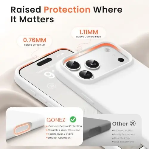 GONEZ Magnetic for iPhone 17 Pro Max Case, [Compatible with MagSafe] Anti-Scratch Microfiber Lining & Screen Protector, Silicone Camera Control, Shockproof Slim Phone Cover 6.9 inch, White - 3