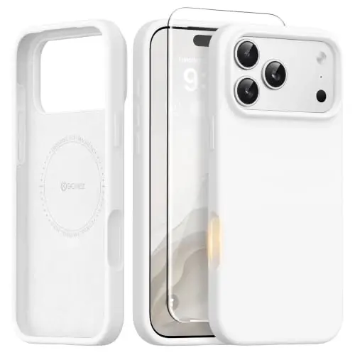 GONEZ Magnetic for iPhone 17 Pro Max Case, [Compatible with MagSafe] Anti-Scratch Microfiber Lining & Screen Protector, Silicone Camera Control, Shockproof Slim Phone Cover 6.9 inch, White - GONEZ