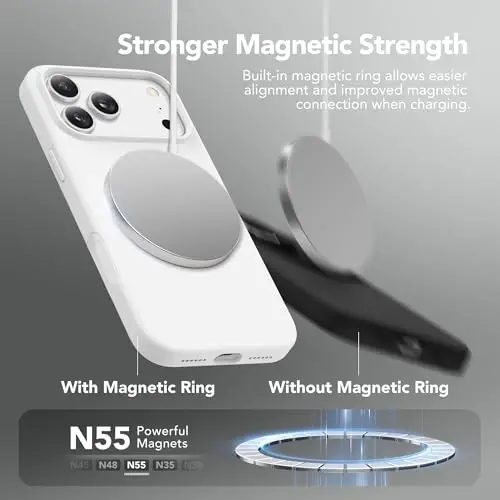 GONEZ Magnetic for iPhone 17 Pro Max Case, Compatible with MagSafe, [Screen Protector + Camera Lens Protector], Liquid Silicone Anti-Scratch Shockproof Protective Phone Case 6.9 inch, White - 3