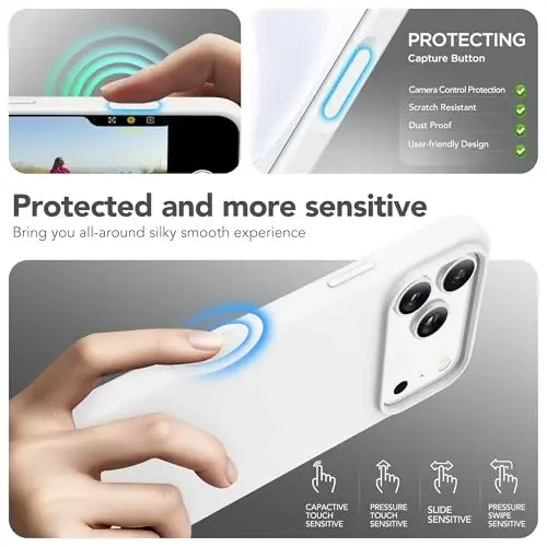GONEZ Magnetic for iPhone 17 Pro Max Case, Compatible with MagSafe, [Screen Protector + Camera Lens Protector], Liquid Silicone Anti-Scratch Shockproof Protective Phone Case 6.9 inch, White - 5