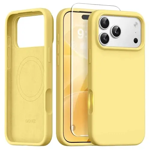 GONEZ Magnetic for iPhone 17 Pro Max Case, [Compatible with MagSafe]Anti-Scratch Microfiber Lining & Screen Protector, Silicone Camera Control, Shockproof Slim Phone Cover 6.9 inch, Buttercream Yellow - 1