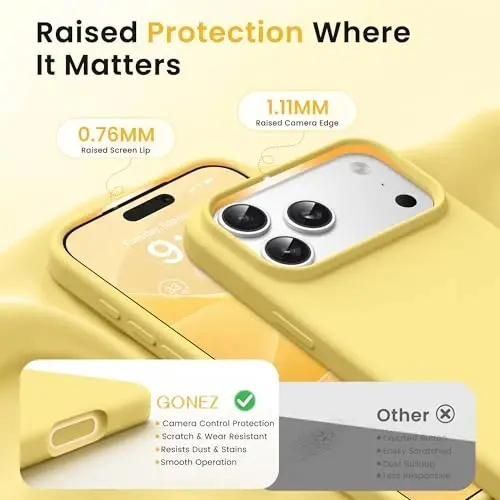 GONEZ Magnetic for iPhone 17 Pro Max Case, [Compatible with MagSafe]Anti-Scratch Microfiber Lining & Screen Protector, Silicone Camera Control, Shockproof Slim Phone Cover 6.9 inch, Buttercream Yellow - 3
