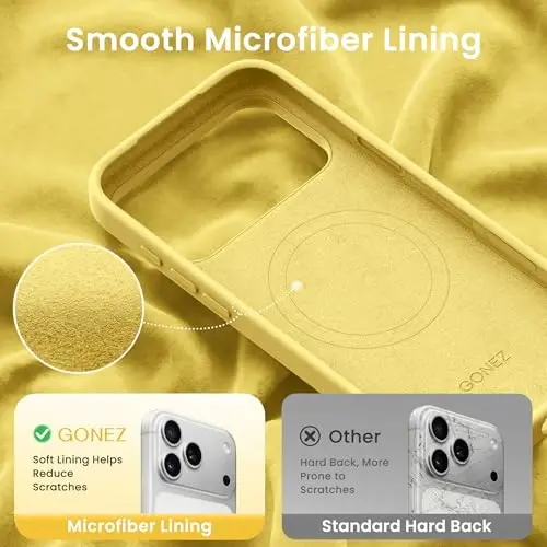 GONEZ Magnetic for iPhone 17 Pro Max Case, [Compatible with MagSafe]Anti-Scratch Microfiber Lining & Screen Protector, Silicone Camera Control, Shockproof Slim Phone Cover 6.9 inch, Buttercream Yellow - 5