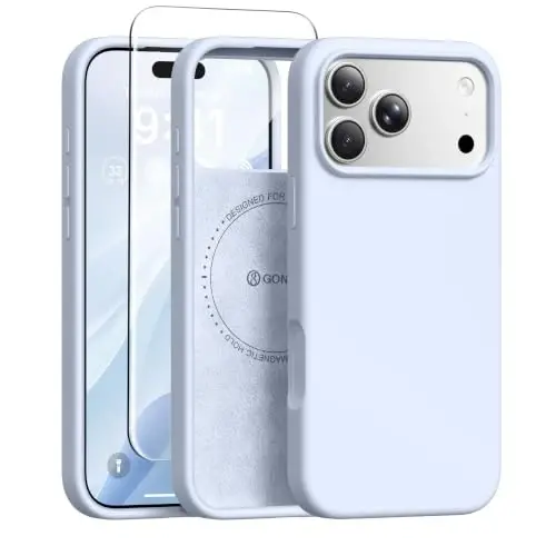 GONEZ Magnetic for iPhone 17 Pro Max Case, Silicone Cover Baby Blue | Compatible with MagSafe, Camera Button & Screen Protector, Microfiber Lining, 3 Layers Soft Gel Rubber Shockproof Slim 6.9