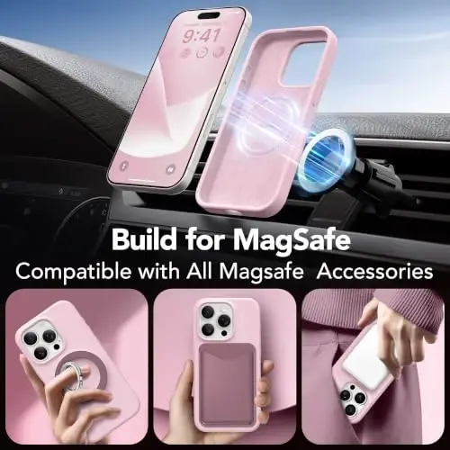 GONEZ Magnetic için iPhone 16 Pro Max Kılıfı, Silikon Kapak Pastel Pembe | MagSafe, Kamera Düğmesi ve Ekran Koruyucu ile Uyumludur, Mikrofiber Astar, 3 Katmanlı Yumuşak Jel Kauçuk Darbeye Dayanıklı İnce 6,9