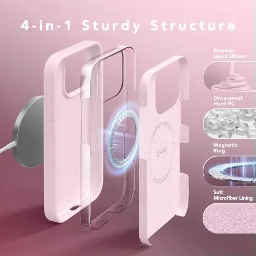 GONEZ Magnetic için iPhone 16 Pro Max Kılıfı, Silikon Kapak Pastel Pembe | MagSafe, Kamera Düğmesi ve Ekran Koruyucu ile Uyumludur, Mikrofiber Astar, 3 Katmanlı Yumuşak Jel Kauçuk Darbeye Dayanıklı İnce 6,9