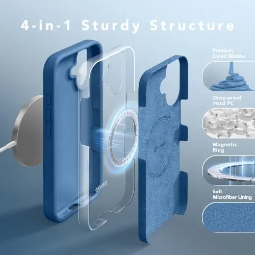 GONEZ Magnetic için iPhone 17 Kılıfı, Silikon Kapak Göl Mavisi | MagSafe, Kamera Düğmesi ve Ekran Koruyucu ile Uyumludur, Mikrofiber Astar, 3 Katmanlı Yumuşak Jel Kauçuk Darbeye Dayanıklı İnce 6.3