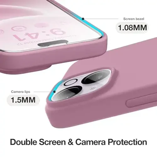 GONEZ Magnetic iPhone 14 uchun g'ilof, Magsafe bilan mos, ekran himoyachisi + kamera himoyachisi bilan, tirnalishga qarshi mikrofiber astarli, suyuq silikon zarbga chidamli telefon g'ilofi, qora smorodina - 6