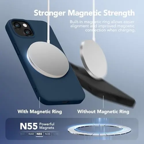 GONEZ Magnetic iPhone 14 uchun g'ilof, Magsafe bilan mos, ekran himoyachisi + kamera himoyachisi, tirnalishga qarshi mikrofiber astar, suyuq silikon zarbaga chidamli himoya g'ilofi, to'q ko'k - 3