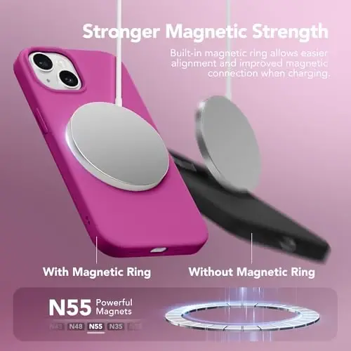 GONEZ Magnetic iPhone 15 uchun gʻilof [Magsafe bilan mos] [1 ekran himoyachisi + 1 kamera himoyachisi], tirnalishga qarshi mikrofiber astarli zarbga chidamli silikon telefon qopqogʻi 6.1