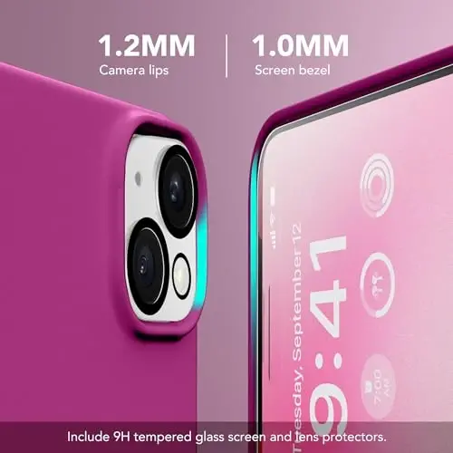 GONEZ Magnetic iPhone 15 uchun gʻilof [Magsafe bilan mos] [1 ekran himoyachisi + 1 kamera himoyachisi], tirnalishga qarshi mikrofiber astarli zarbga chidamli silikon telefon qopqogʻi 6.1