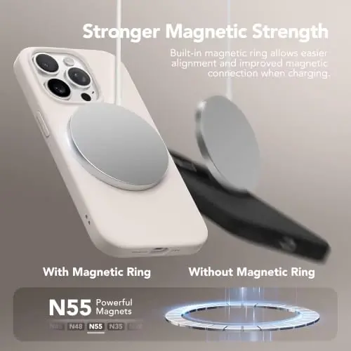 GONEZ Магнитный чехол для iPhone 15 Pro Max, силиконовый, цвет Stone | Совместим с MagSafe, кнопкой камеры и защитным стеклом, подкладка из микрофибры - GONEZ (1)
