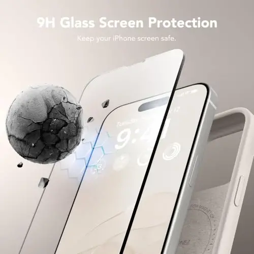 GONEZ Магнитный чехол для iPhone 15 Pro Max, силиконовый, цвет Stone | Совместим с MagSafe, кнопкой камеры и защитным стеклом, подкладка из микрофибры - 5