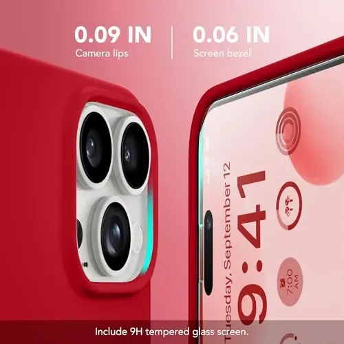 GONEZ Магнитный чехол для iPhone 15 Pro, силиконовый, красный | Совместим с MagSafe, кнопкой камеры и защитным стеклом, подкладка из микрофибры, 3 слоя, мягкий гель, ударопрочный, тонкий 6.1
