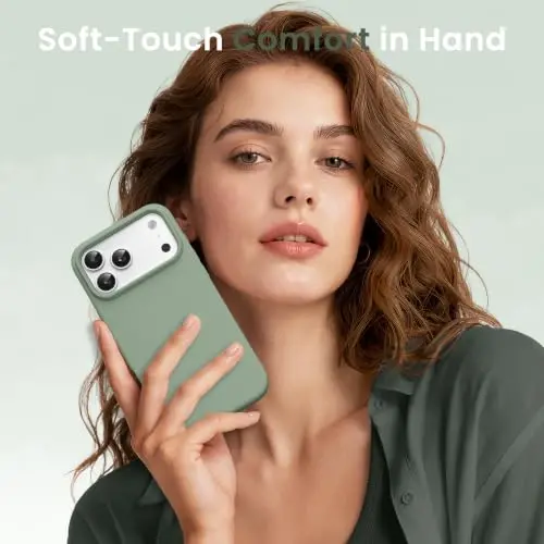 GONEZ Магнитный чехол для iPhone 17 Pro, силиконовый, светло-зеленый | Совместим с MagSafe, кнопкой камеры и защитным стеклом, подкладка из микрофибры, 3 слоя, мягкий гель, ударопрочный, тонкий, 6,3
