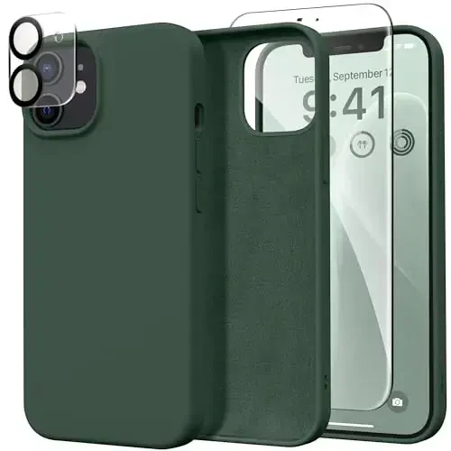 GONEZ Магнитный силиконовый чехол для iPhone 12 и iPhone 12 Pro, [Совместим с MagSafe] [1X Защита камеры + Защита экрана], Противоударный чехол для телефона с подкладкой из микрофибры 6.1